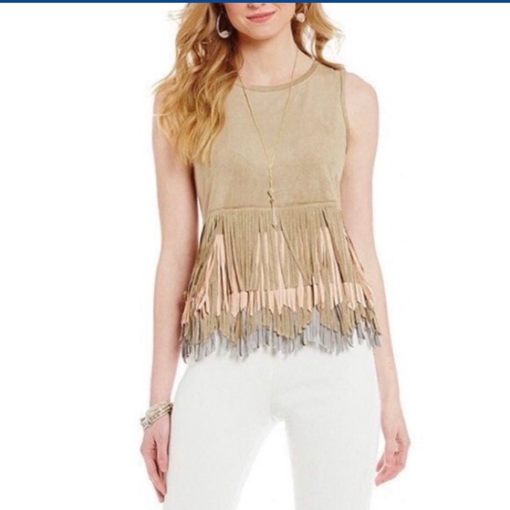Fringe Top Tan & Pink. Sz XS